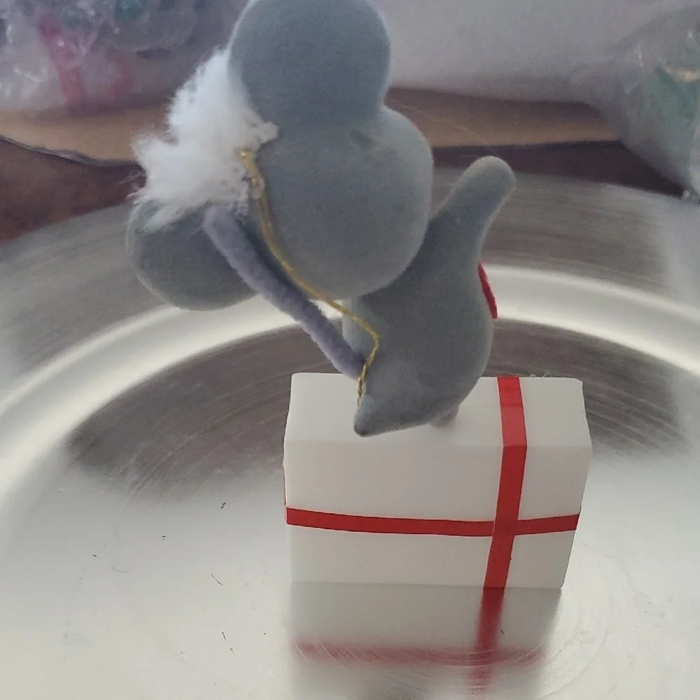 Festive Mouse Holiday Decoration - Gray and Red
